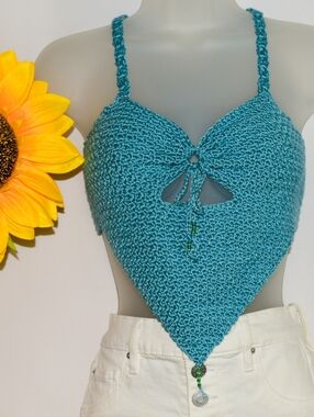 Handmade Teal Crochet Halter Top